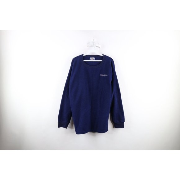 Vtg 90s Polaris Snowmobile Mens XL Spell Out Fleece Crewneck Sweater Blue USA - Picture 1 of 9